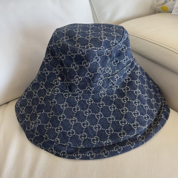 NWT GUCCI Wide Brim Hat Eco Size M Washed Denim Denim Blue 631958 - Picture 3 of 10